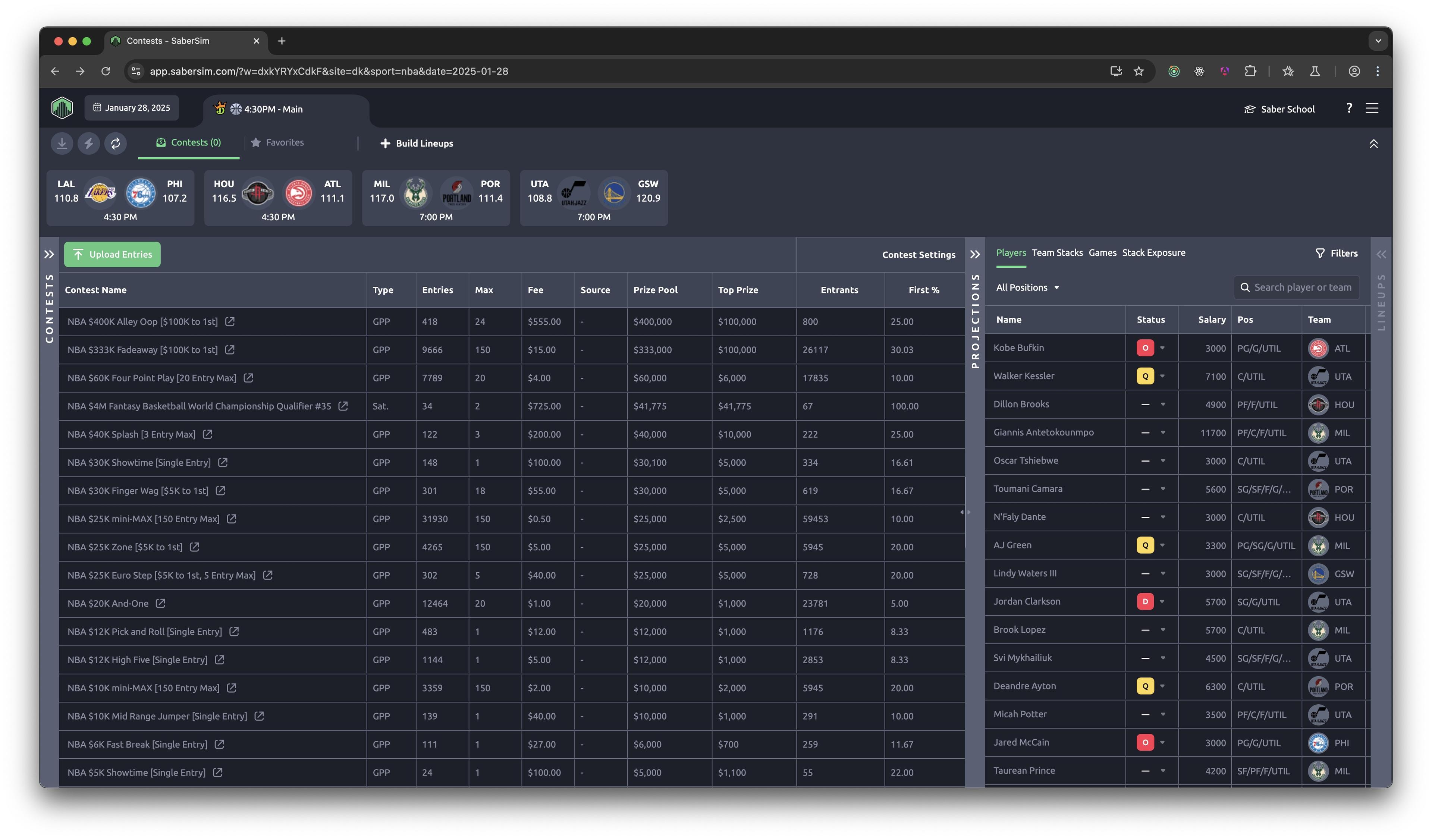 SaberSim User Interface