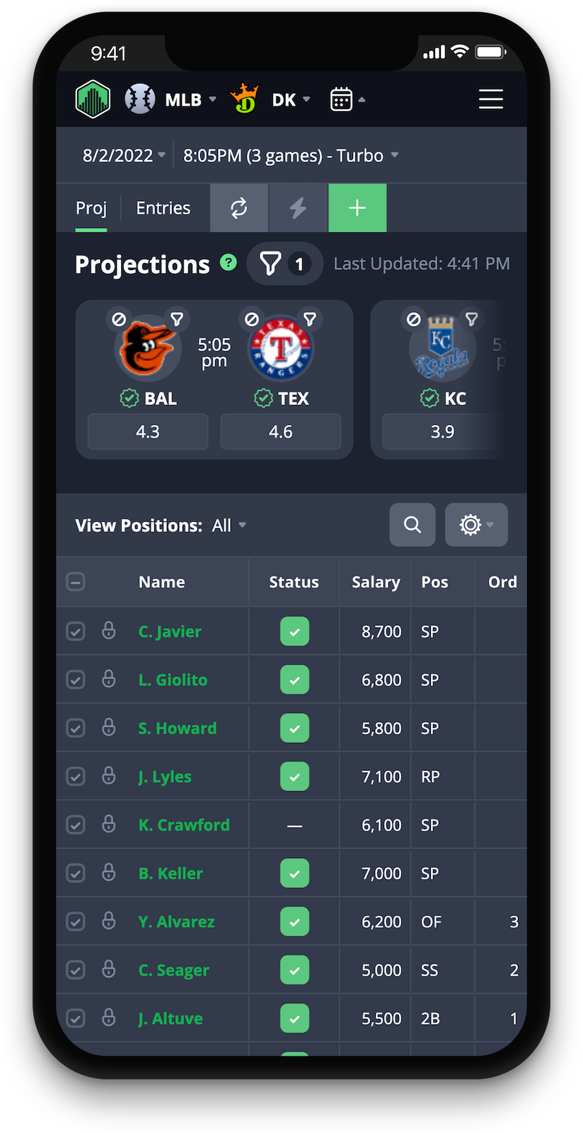 SaberSim application on a mobile device